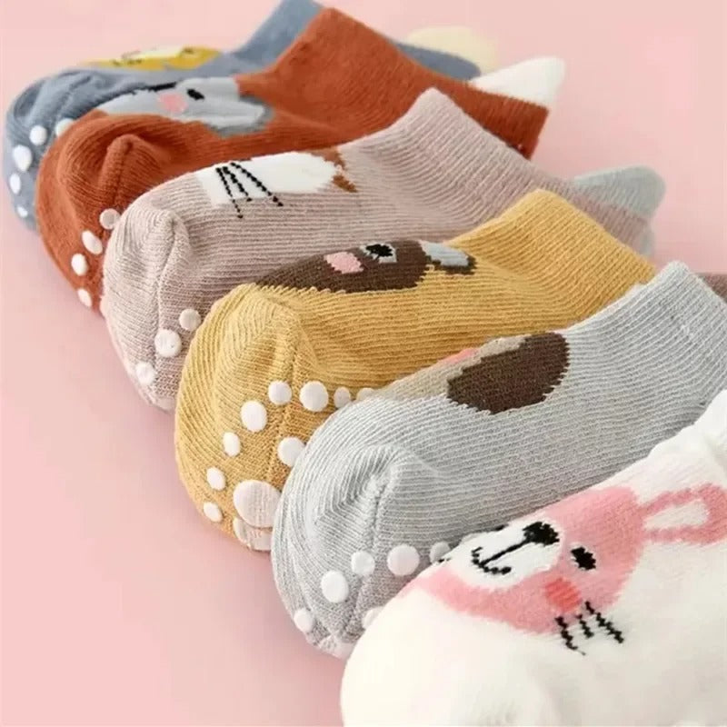 6-Pack Adorable Baby Socks – Non-Slip, Cartoon-Cute & Cozy