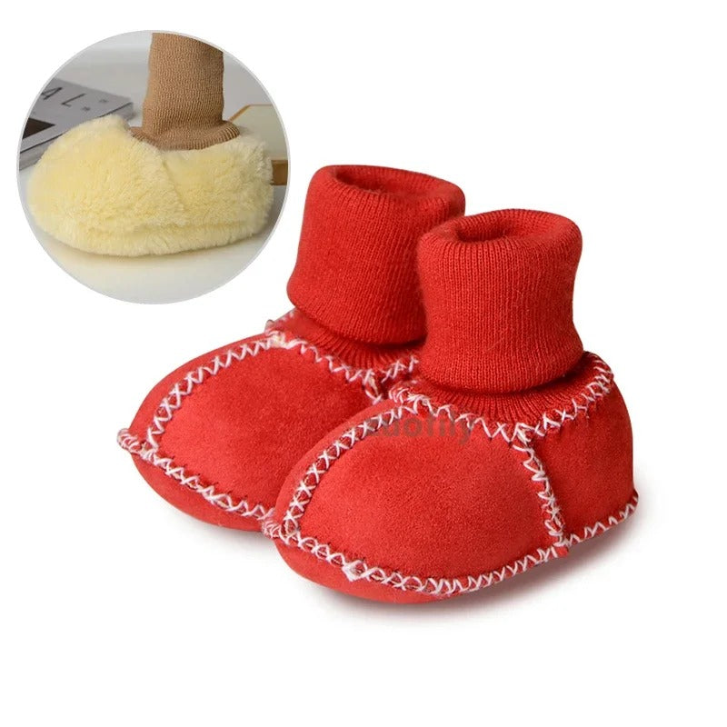 0-1Y Baby Suede Leather Thick Shoes Infants Winter Plush Booties Fur Girls Booties Unisex Sheepskin Kids Boy Floor First Walkers